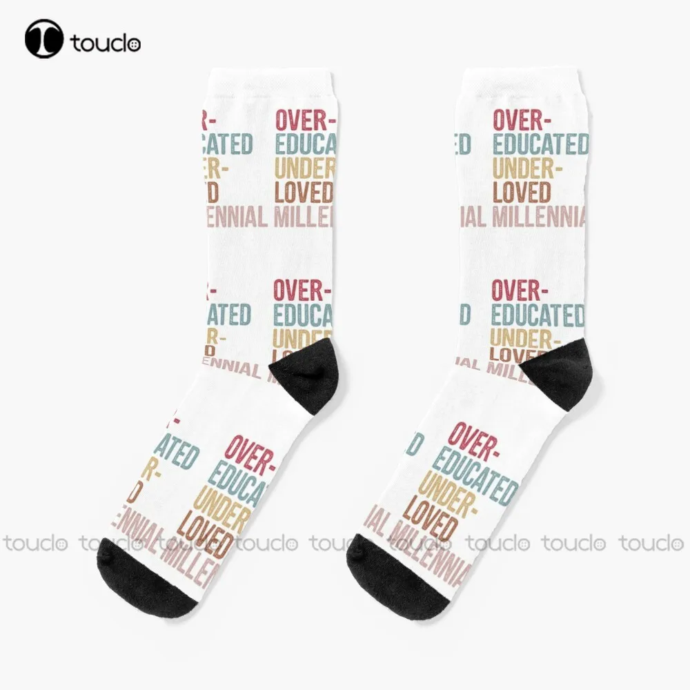 Over-Educated Under-Loved Millennial Socks Slipper Socks Men 360° Digital Print Design Happy Cute Socks  Creative Funny Socks