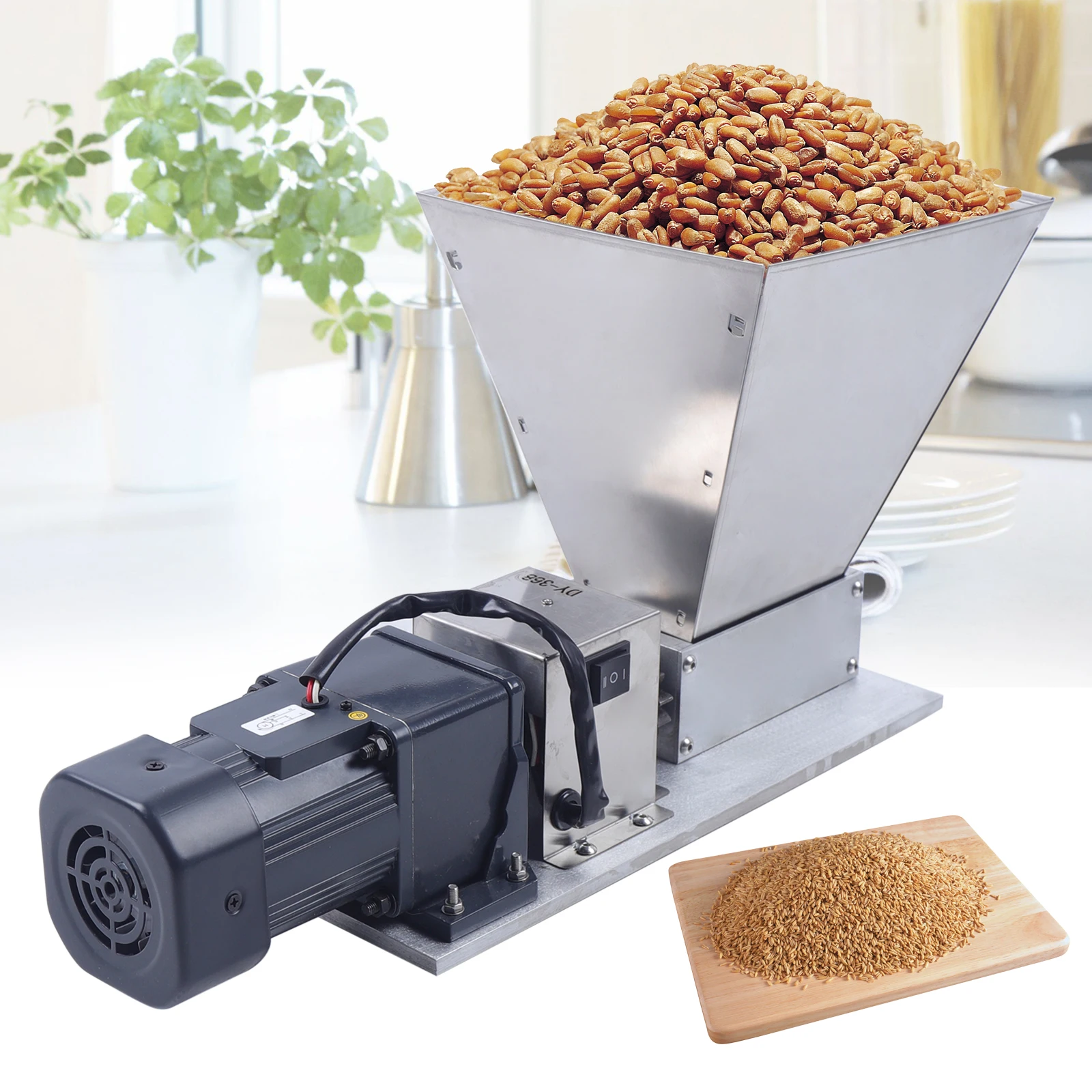 Electric Grain Mill Grinder Corn Wheat Barley Grinding Machine Feed/Flour Dry Wet Cereal Machine with 2 Roller + 4 Hopper 110V