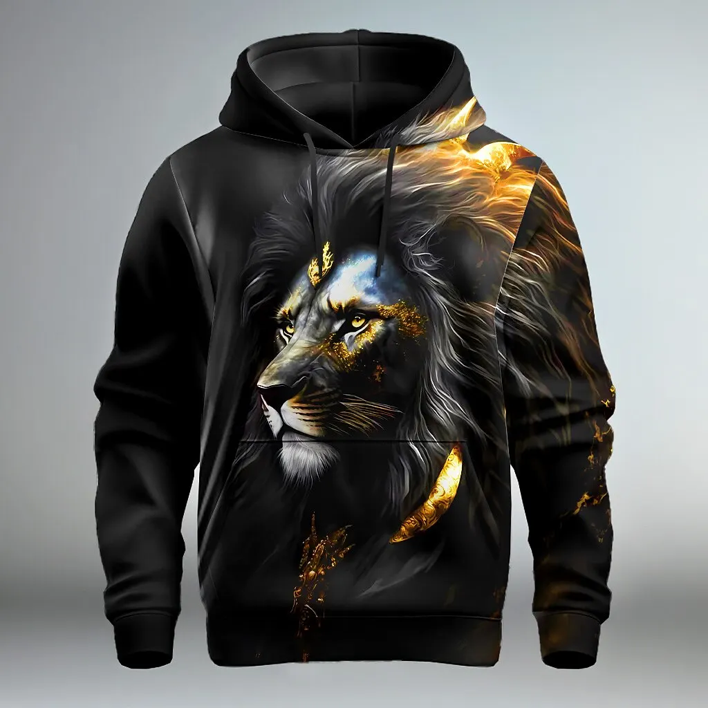 

Fashion Cool Lion Pattern Men's Hoodies 3D Print Stylish Animal Graphic Long Sleeved Pullover Autumn Winter Daily Casual Clothes