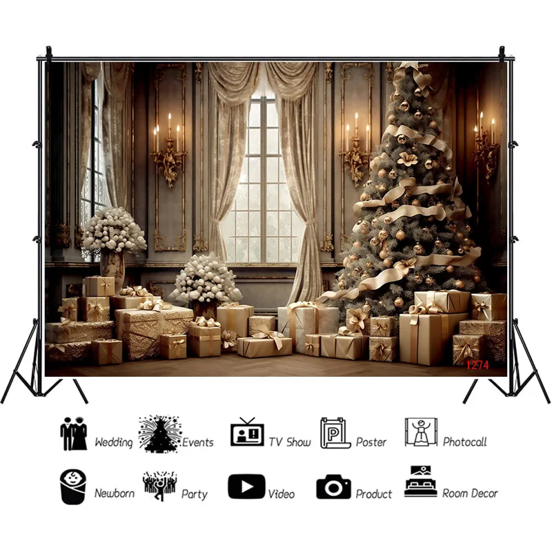 

SHENGYONGBAO Christmas Day Decoration Photography Backdrops Gift Box With Bows Snowflake Window Indoor Studio Background WW-27