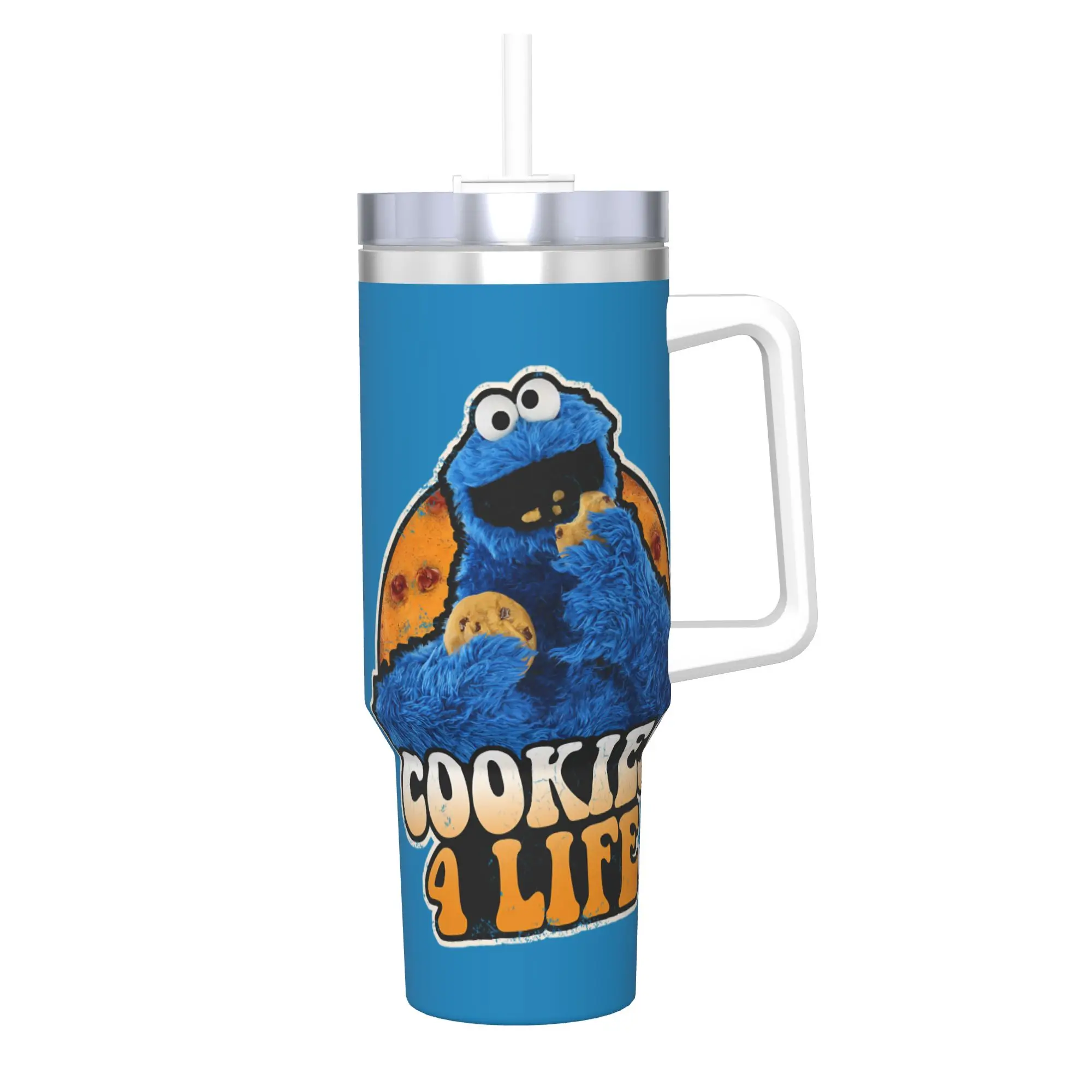 Edelstahl-Thermobecher mit Krümelmonster-Motiv, Kaffeebecher, Wärme- und Kälteisolierender Trinkbecher, Reise-Wasserflasche