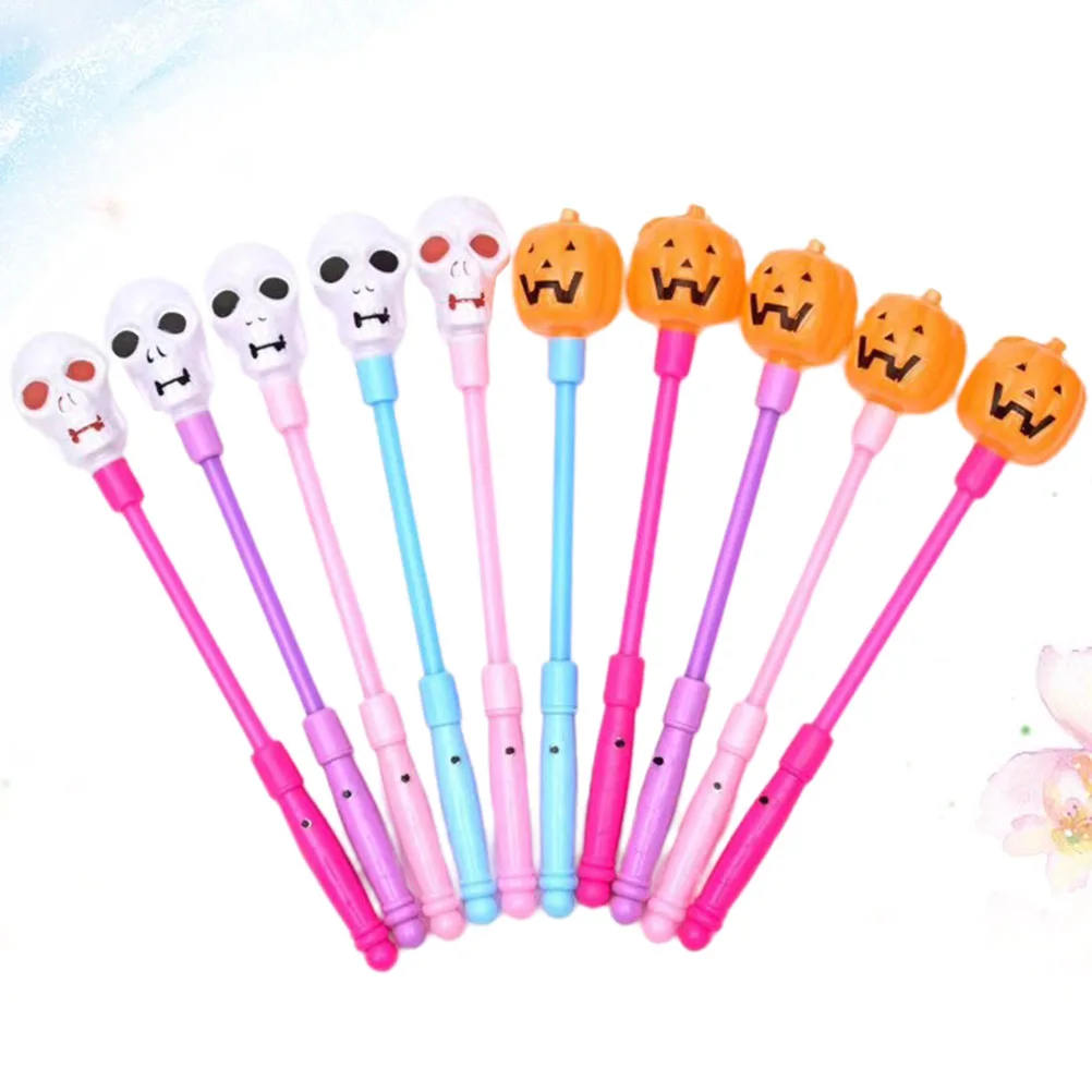

10 Pcs Pumpkin Head Skull Hand Stick Shaking Pumpkins Halloween Stationery Wands Glowing Ornament Colorful Flashing