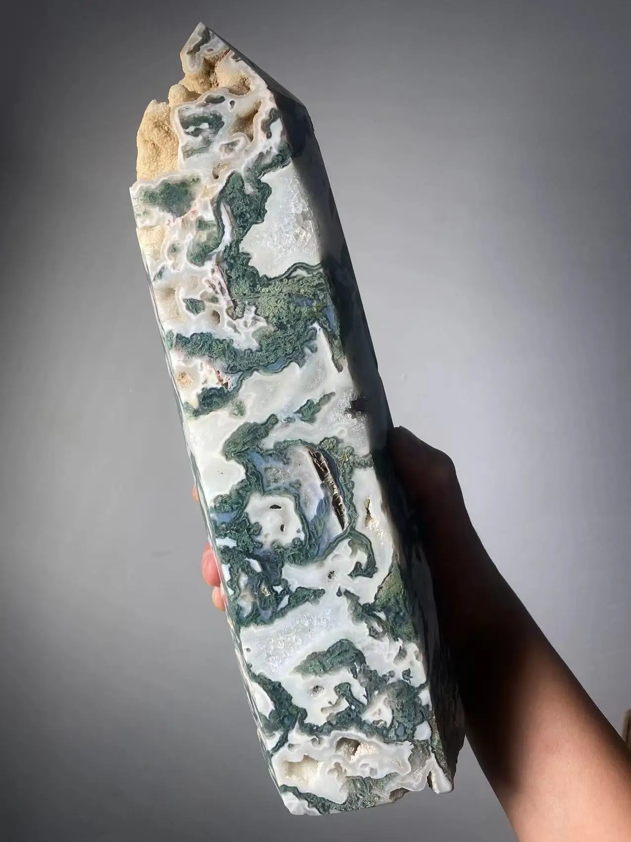 Natural Large Moss Agate Crystal Tower Natural Crystal Wand Reiki healing 3000-3400