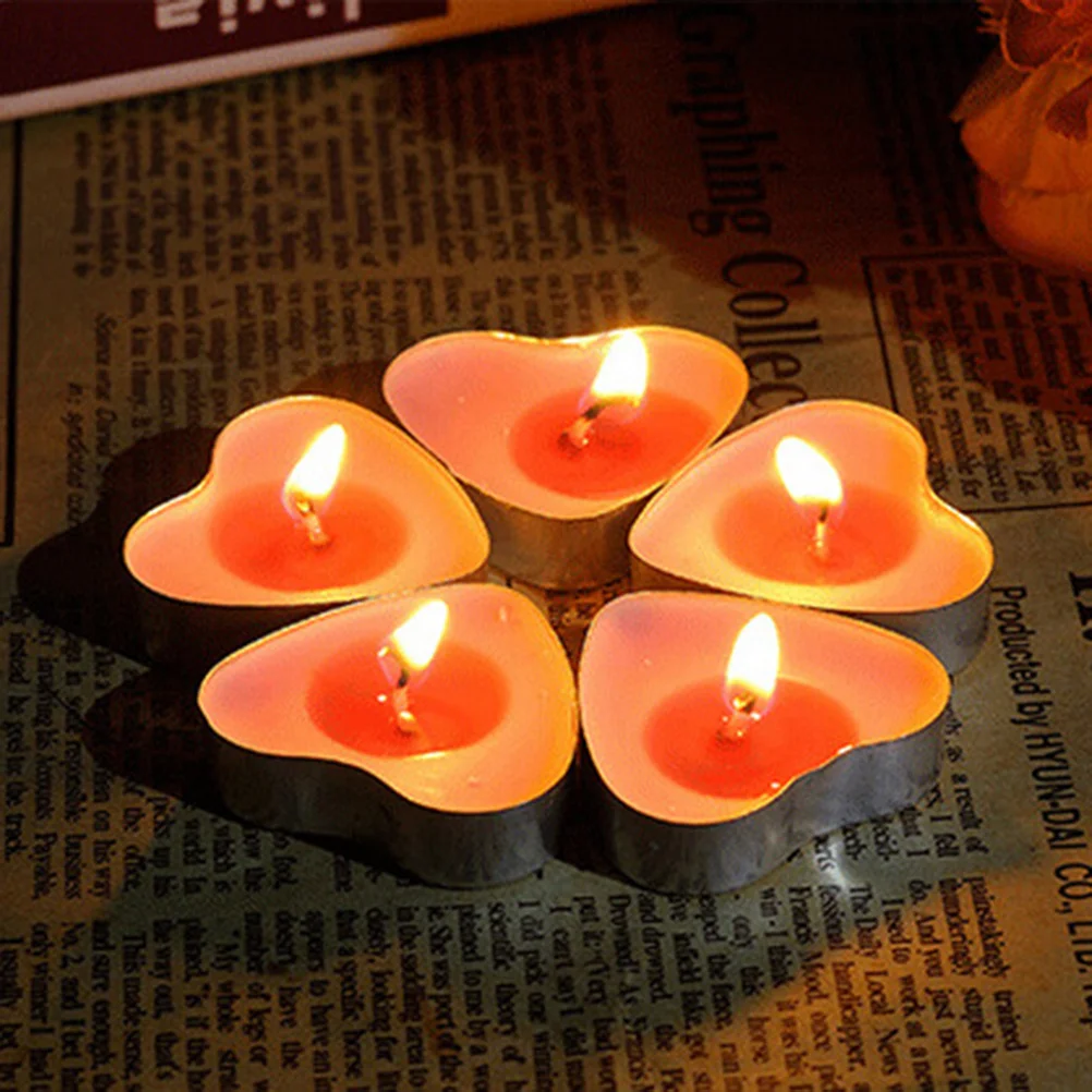 

50Pcs Heart-Shaped Smoke-Free Candles Romantic Wedding Party Decor Red Wax Candles for Marriage Proposal Romantic Atmosphere