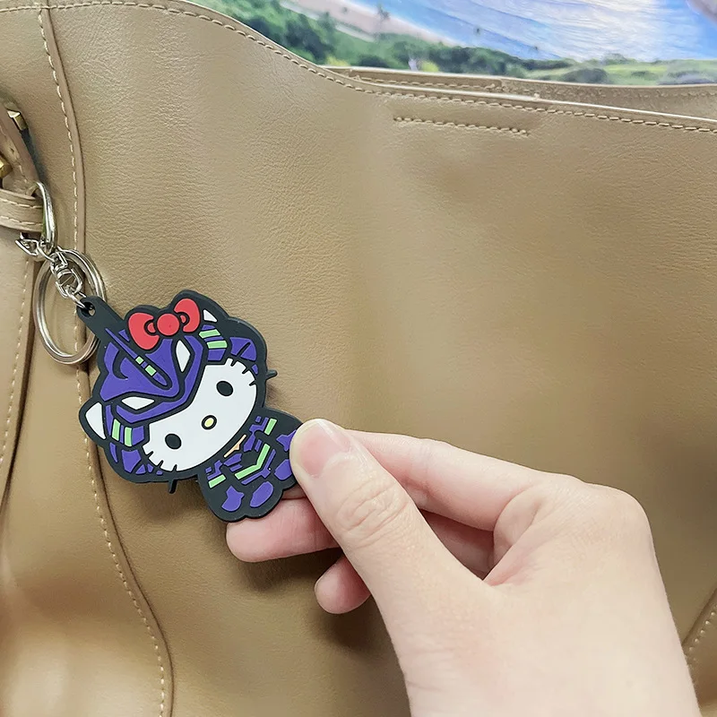 Evangelion Mecha Kitty Enamel Key Chain Hello Kitty Keychain Women Fashion Jewellery Backpack Decorate The Keychain For Girls view 2