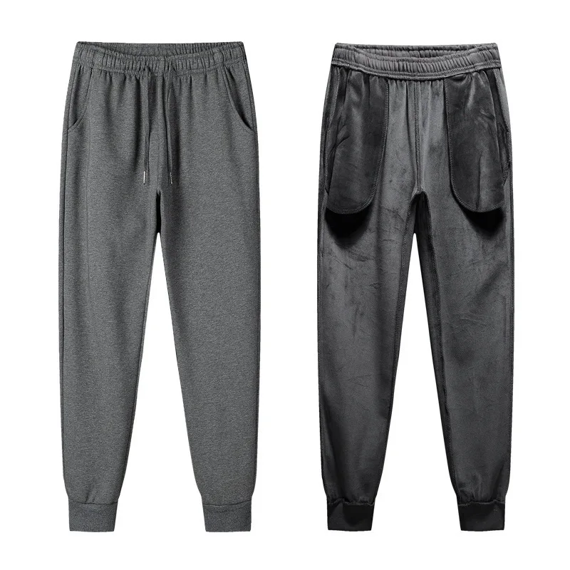 Pantalones largos de invierno para hombre con pantalones deportivos añadidos y gruesos, pantalones de chándal sueltos atados con pierna de lana de cordero para hombre