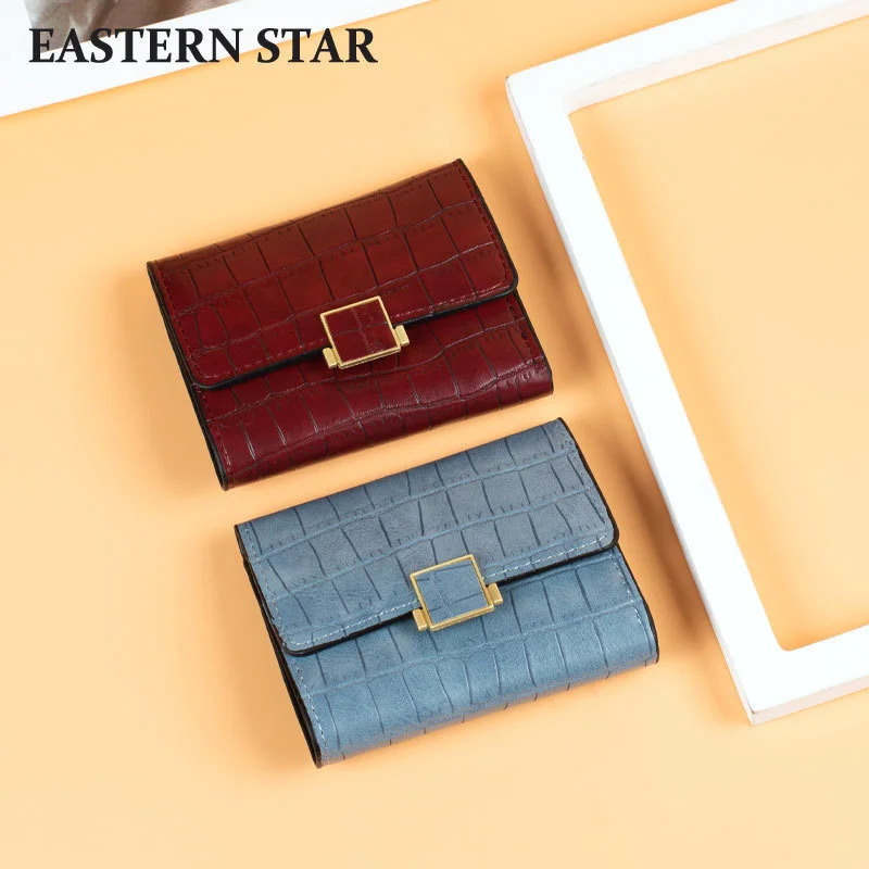 

2021 Women's Short Wallet Solid Bright Leather Crocodile Series Ultra thin Multi clip Large Capacity Wallet New Product