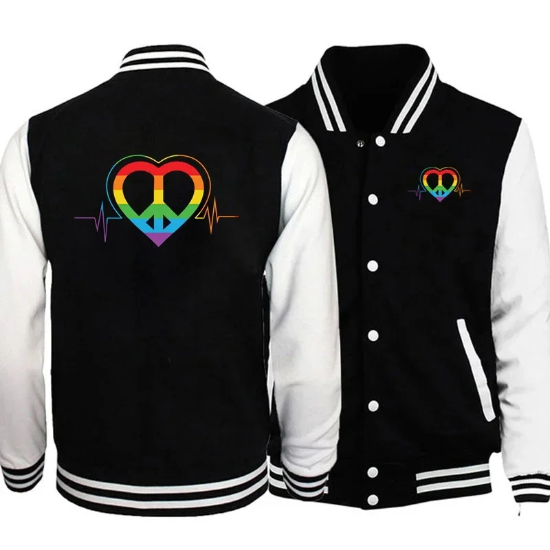 

Rainbow Heartbeat LGBT Women Bomber Jackets Fall Winter Fashion Baseball Uniform Oversize Coat Couple Harajuku Jacket Streetwear