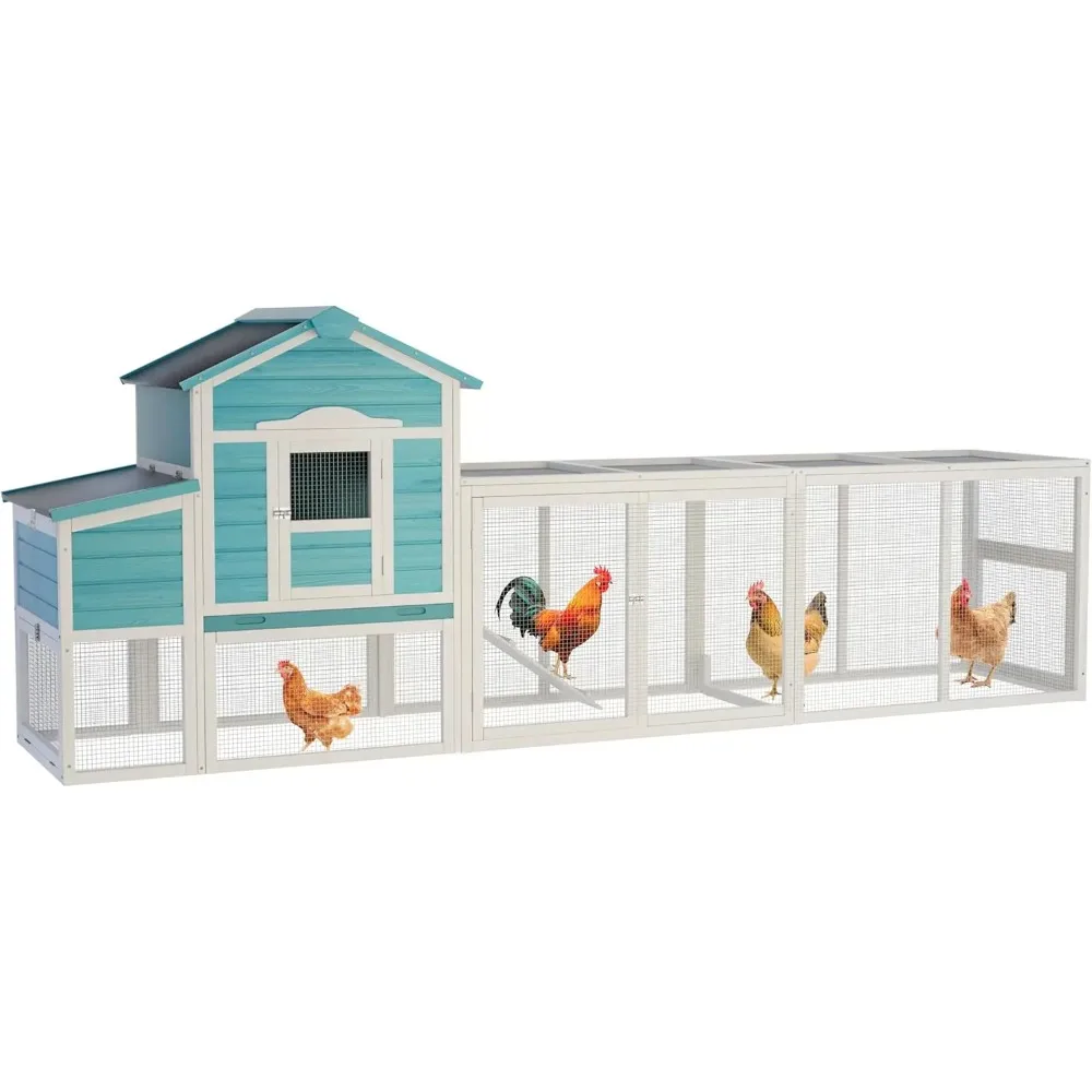 

large wood chicken coop for 2-6 chickens, 122" chicken coop with nest box, removable tray & uv resistant roof, outdoor hen house