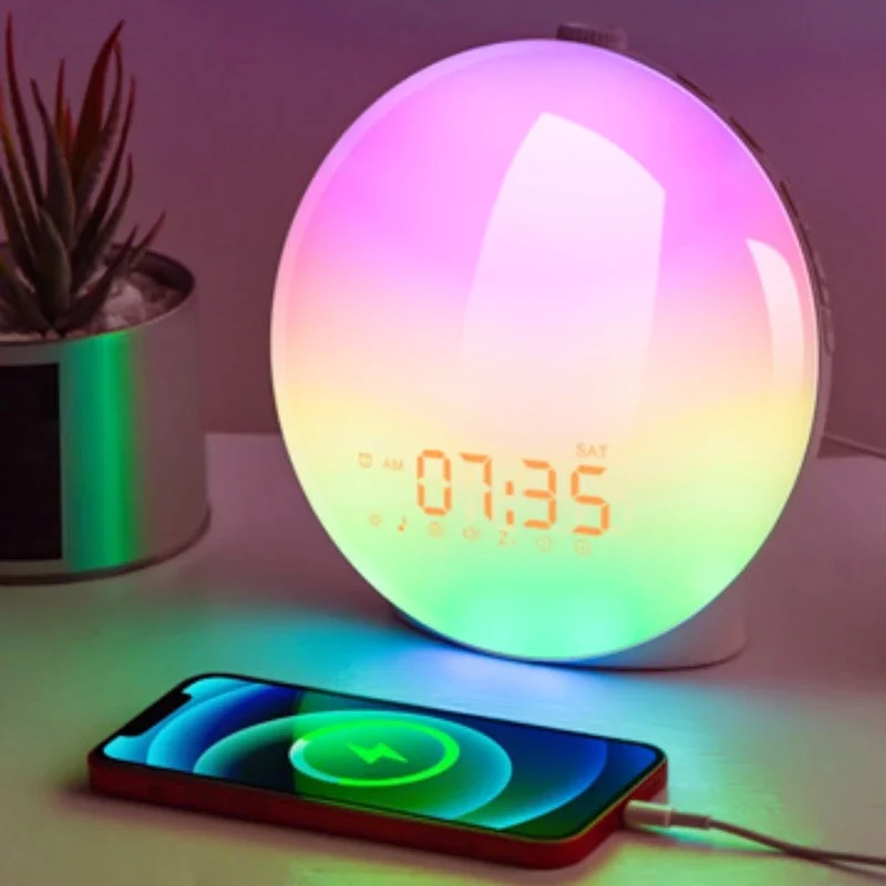 

Sunrise and Sunset Wake-up Light LED Electronic Alarm Clock Colorful Atmosphere Bedside Lamp Girl Gift Lamp for Bedroom