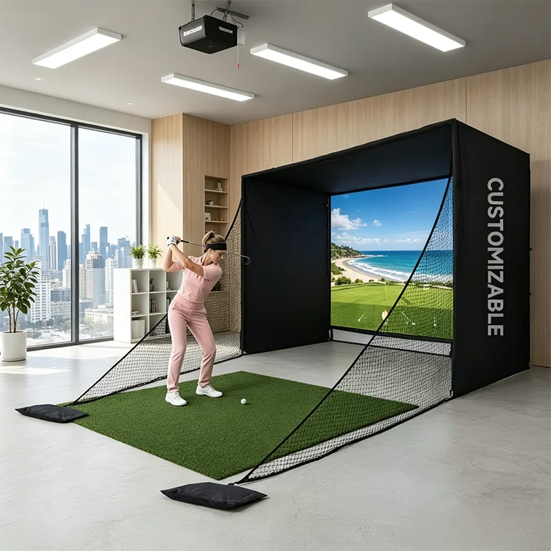 Customizable Size Golf Simulator Enclosure Nets With Frame And Hd Impact Screen Kit For Indoor Outdoor Golf Practice