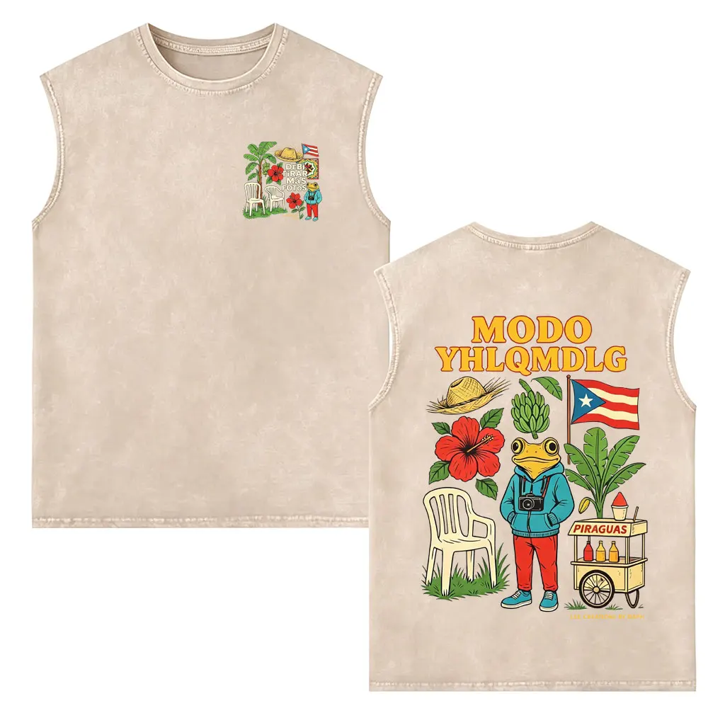 Rapper Bad Bunny Washed Tank Tops Debi Tirar Mas Fotos DTMF World Tour 2026 T-shirt Men Women Fashion Hip Hop Sleeveless Vest