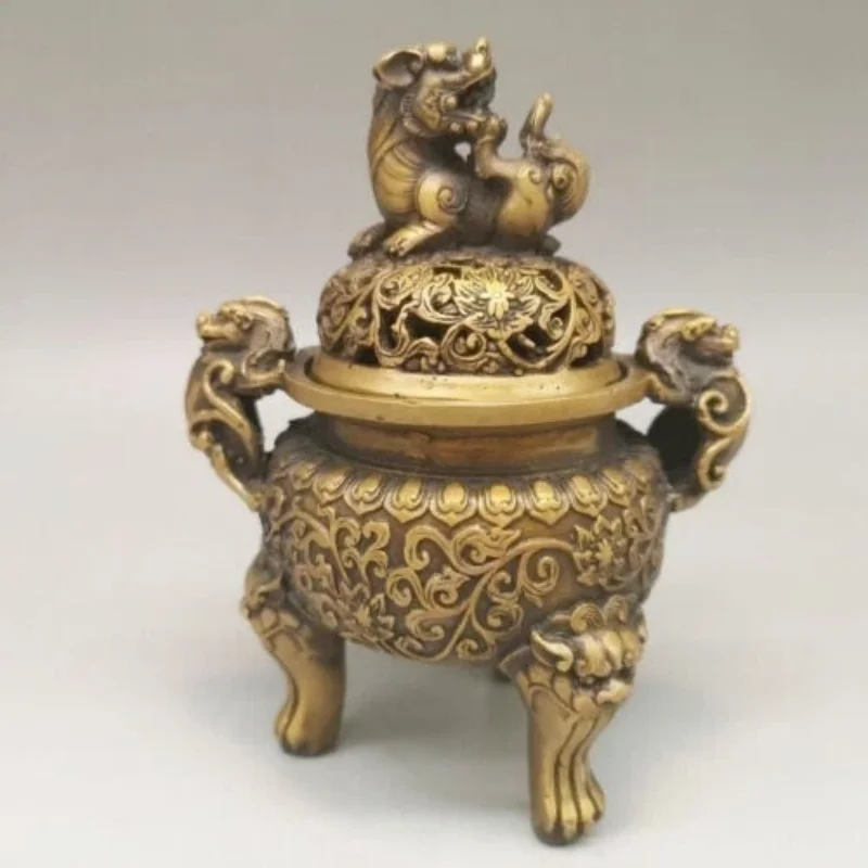 

antique old Bronze Signed lucky dragon lion Statue Incense Burners Censer