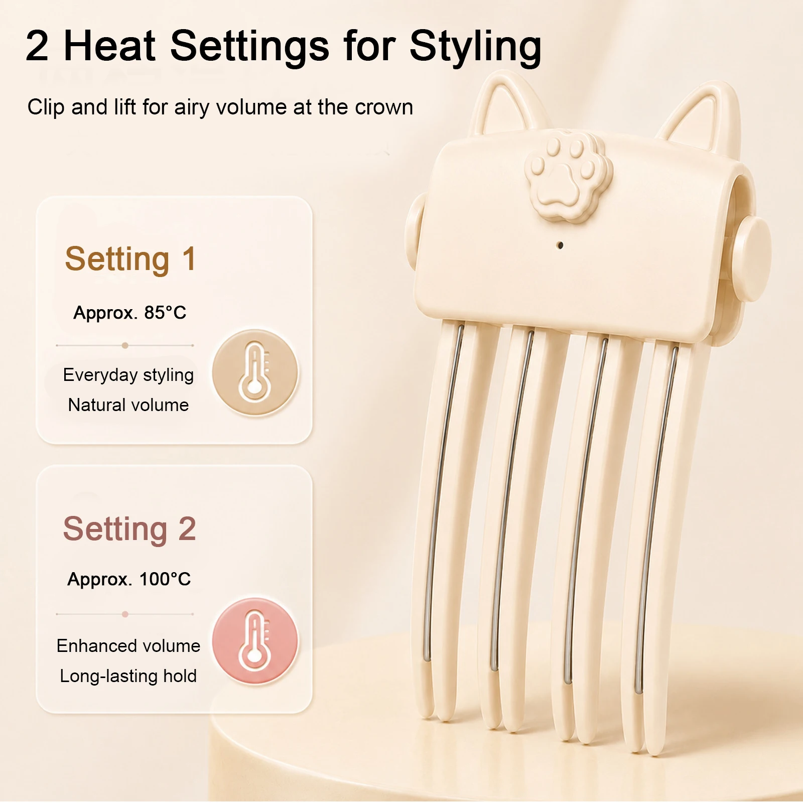 Wireless Heated Styling Clamp Hair Volumizer Tool 2-Heat Settings Cordless Root Lifting Clip Portable Travel Fine