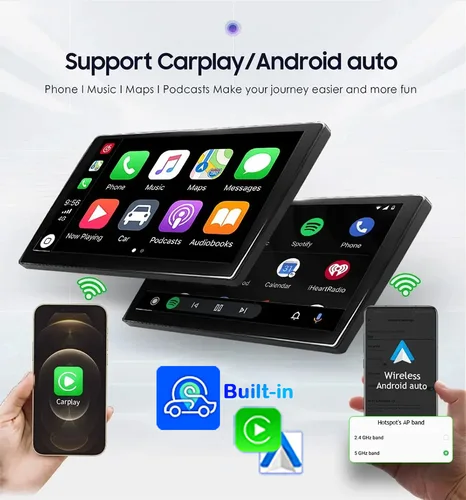 Imagen 2 del producto 9/10 ""1Din Radio de coche Android14 reproductor de vídeo Multimedia Carplay Android piloto automático WIFI Bluetooth GPS DSP AHD navegación