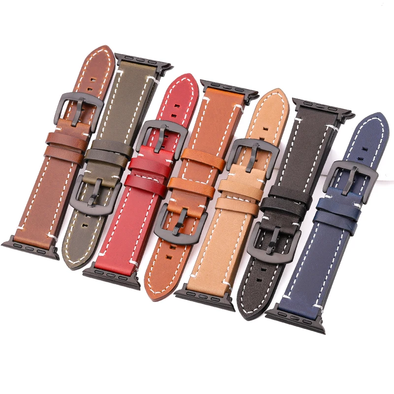 Genuine Leather Watchband For Apple Watch Band 44mm 45mm 40mm 41mm 42mm 38mm Strap Women Men Iwatch Series 7 6 5 4 Se Bracelet