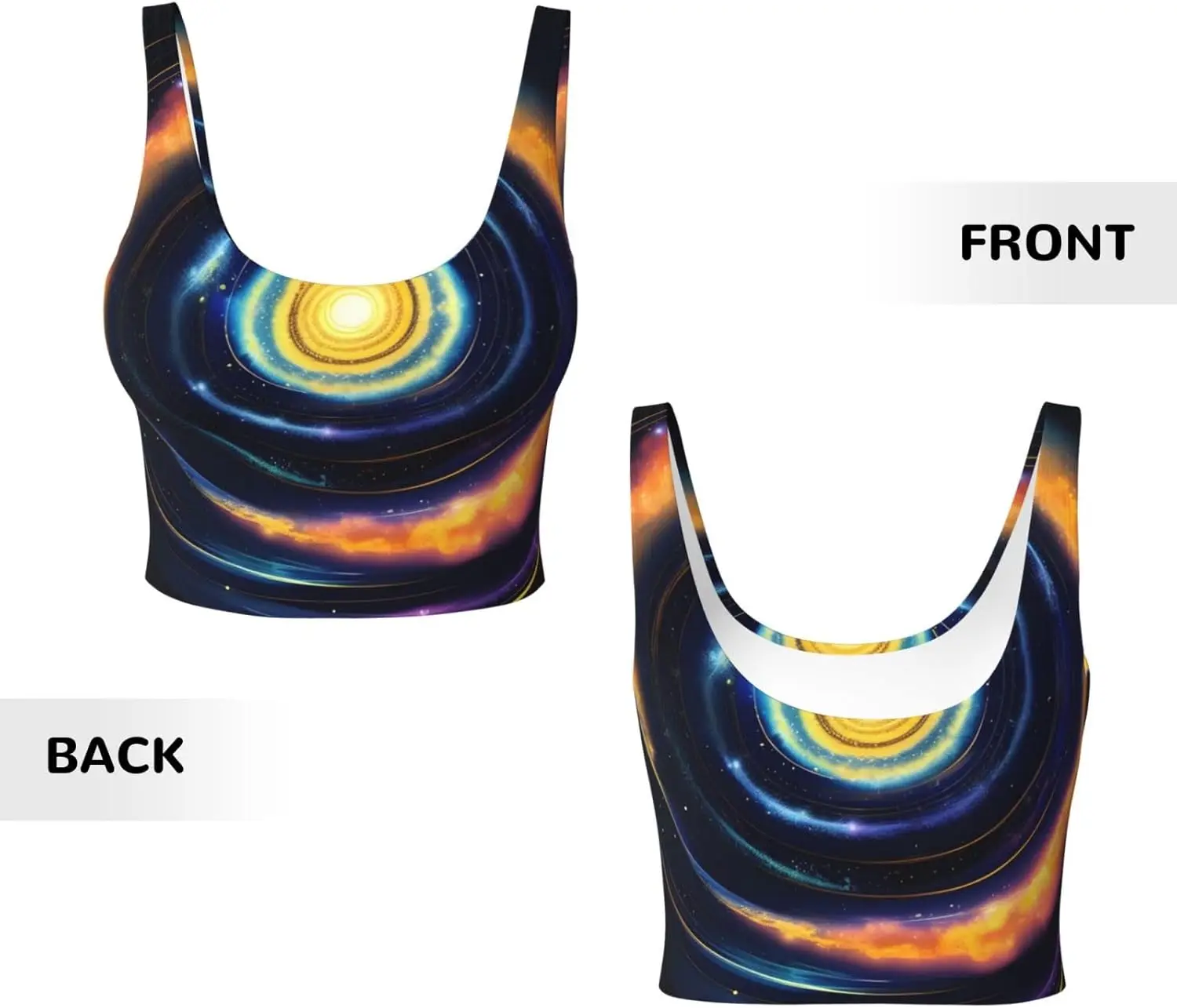 レディース スペース スパイラル コズミック エネルギー プリント スポーツ タンク トップ、取り外し可能なパッド付き軽量ヨガ ベスト