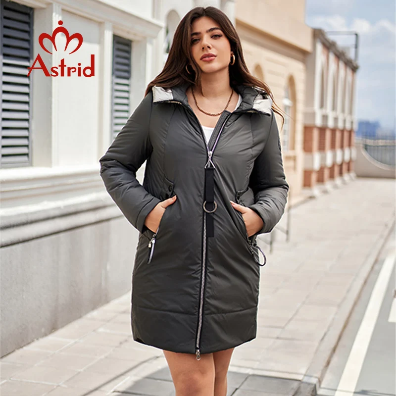 Astrid-jaqueta acolchoada longa para mulheres, roupas tamanho grande, grosso, quente, cor de contraste, capuz, 9515, inverno, 2024