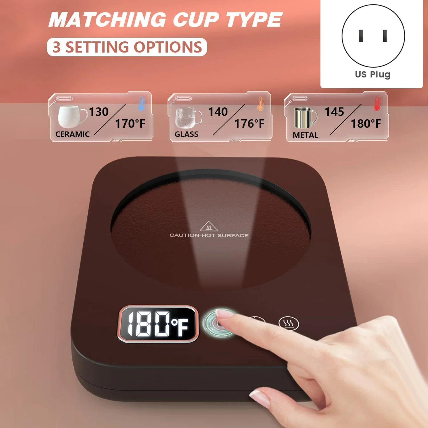 Coffee Mug Warmer Cup Warmer - Mug Warmer for Desk with 3-Temp Settings/Cup Type Selection/Timing Function Black US Plug