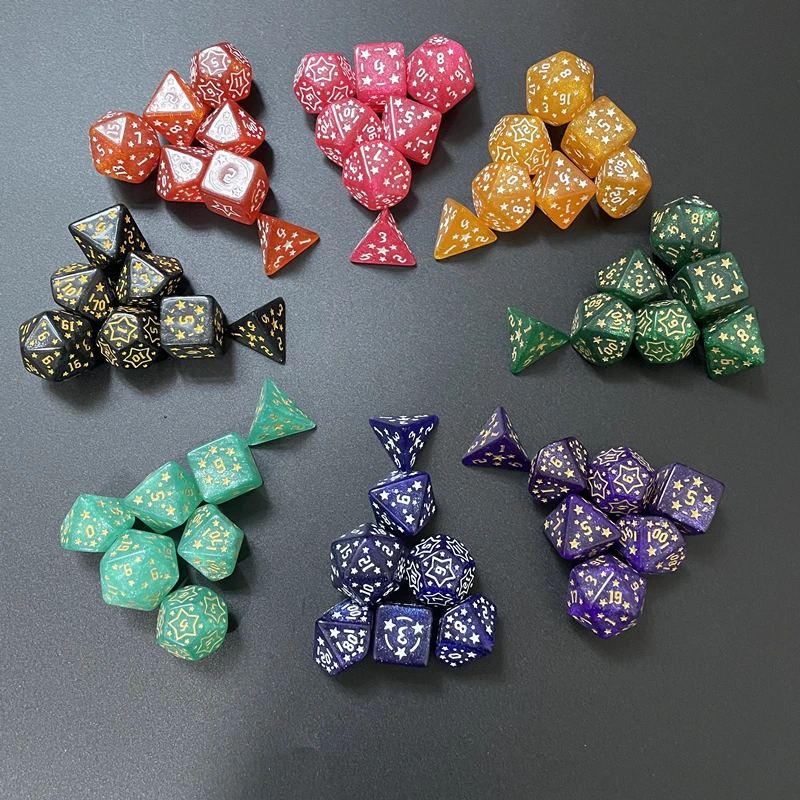 

Набор из 7 штук: новые акриловые многогранные кубики D4, D6, D8, D10, D12, D20 в 8 цветах для настольных игр.