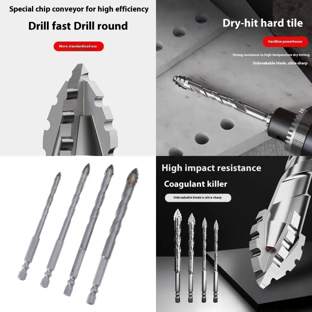 

A2BE Набор из 4 сверл по бетону разных размеров, крестообразный наконечник из легированной стали, 4 канавки