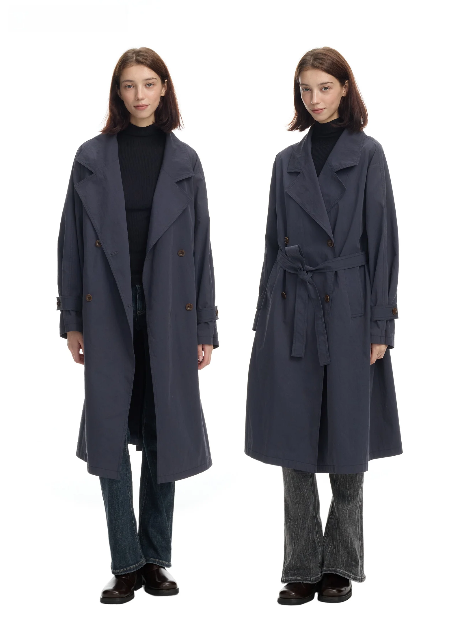 

Женское длинное пальто Waed Sinkage из хлопка с текстурой, свободного кроя, ветровка, двубортное, однотонное, для повседневной носки