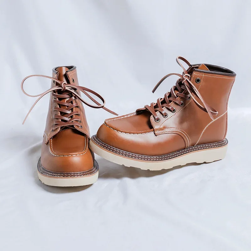 Handmade New Spring Autumn Vintage Men Ankle Boots Dress Leather Shoes British Outdoor Work Tooling Boots Desert Motorcycle Boot