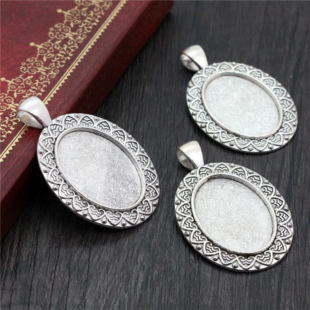 10pcs 18x25mm Inner Size Antique Bronze Silver Plated Flowers Style Cameo Cabochon Base Setting Pendant necklace findings
