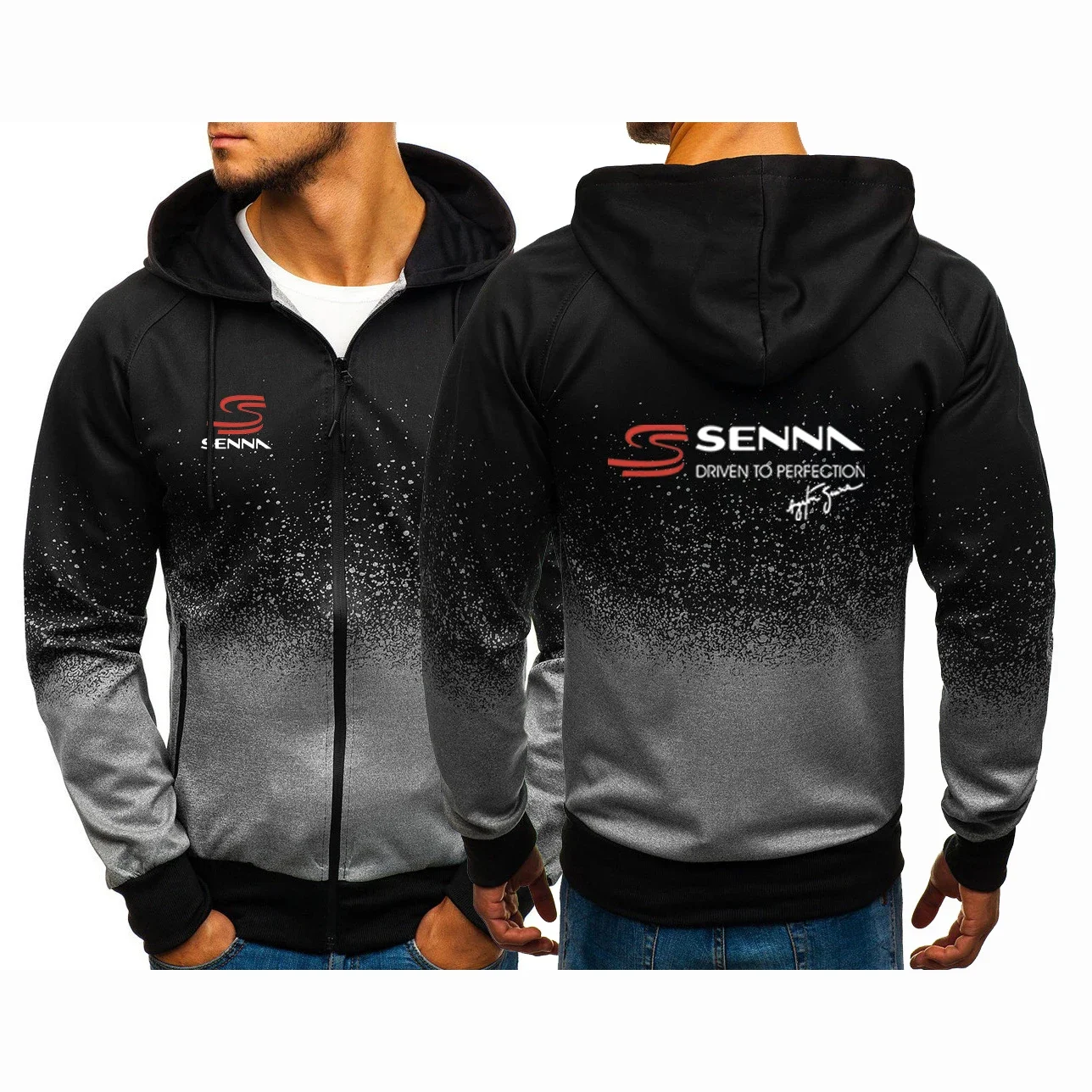 2024 New Ayrton Senna Spring Autumn Men's Print Casual Gradient Color Hooded Sweatshirts Popular Zipper Comfort Versatile Tops