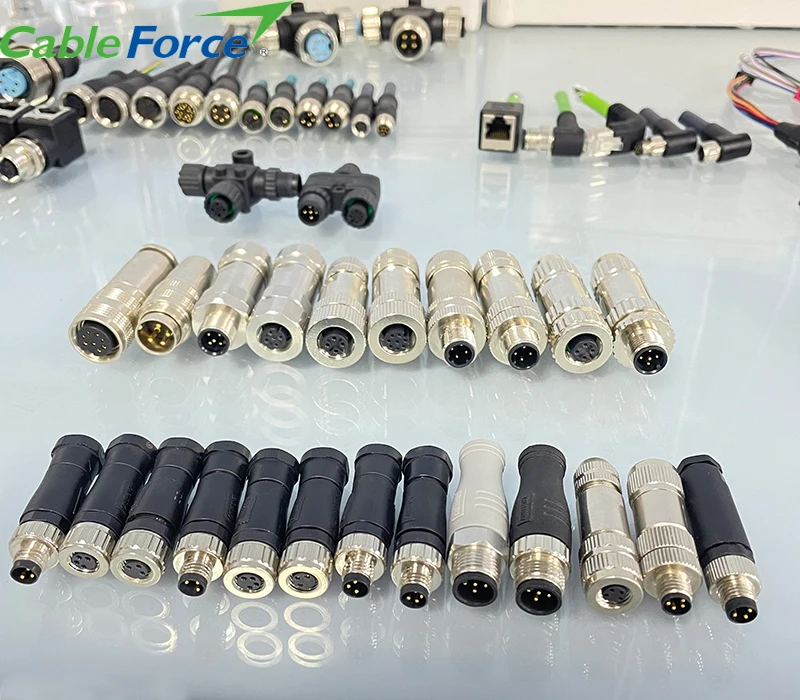 M12 3/4/5/8/12 Pin Field Wireable Male/Female Plug Plastic Shell Right Angle Cable Connector Circular IP67 Waterproof Connector
