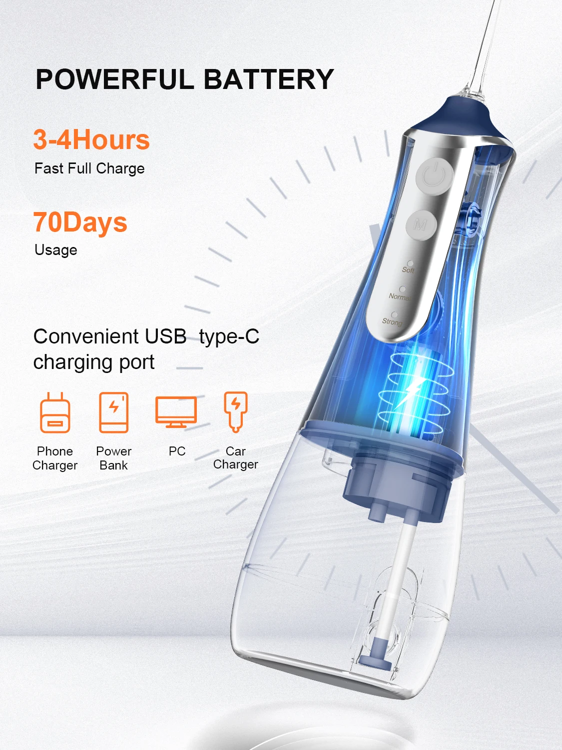 Cordless Water Dental Flosser Picks for Teeth - Portable and Rechargeable Oral Irrigator with 300ML Tank 4 Modes 5 Replaceable T