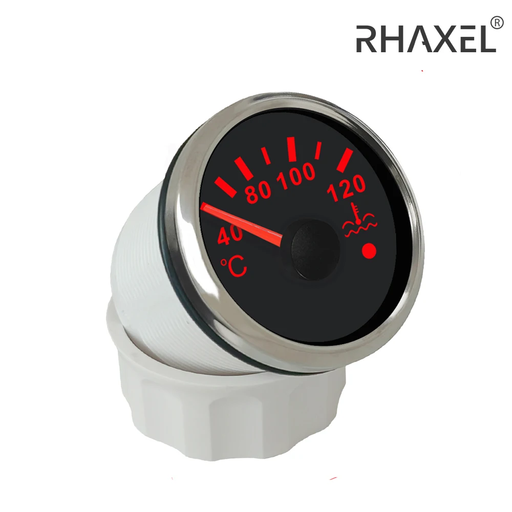 RHAXEL 2'' Water Temperature Gauge Waterproof for Racing VAN Tractor Vessels with Alarm 12Volt 24Volt Red Backlight