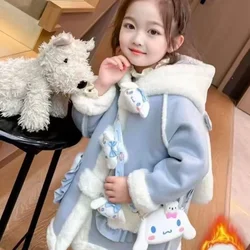 Sanrio cartoon Kuromi Cinnamoroll cute girls autumn and winter comfortable, soft and warm all-in-one velvet thickened top jacket