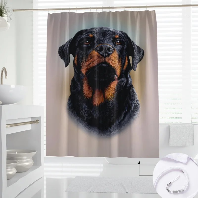 1pc Realistic Rottweiler Dog Print Shower Curtain, Digitally Printed Bathroom Decor With Powerful Presence