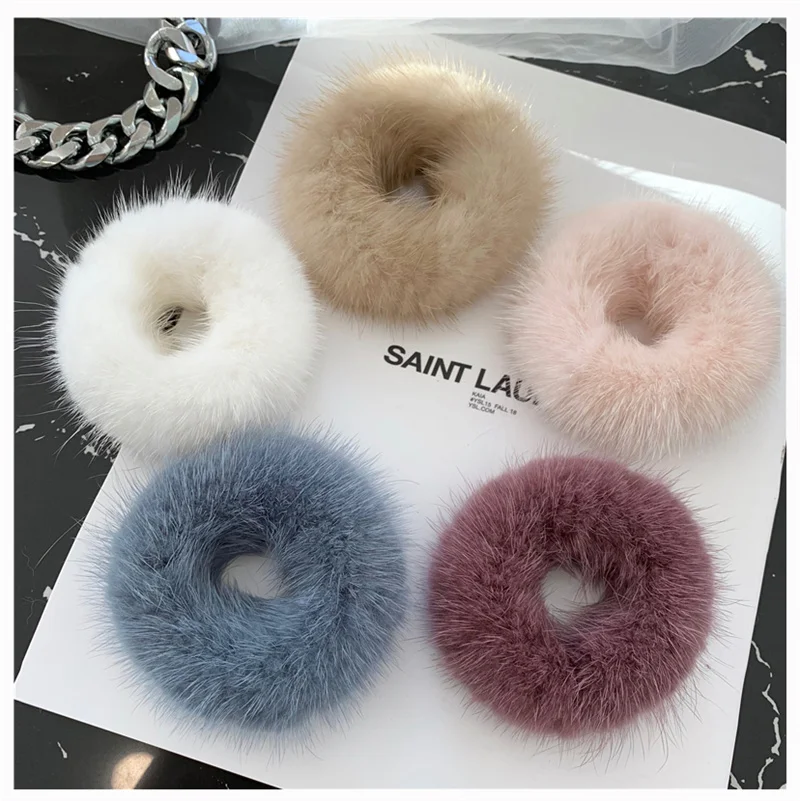 

100% Genuine Mink Fur Hair Rope For Women Accessory Fur Headband Elastic Hair Tie Holder Luxury Hair Band Scrunchie Solid Color