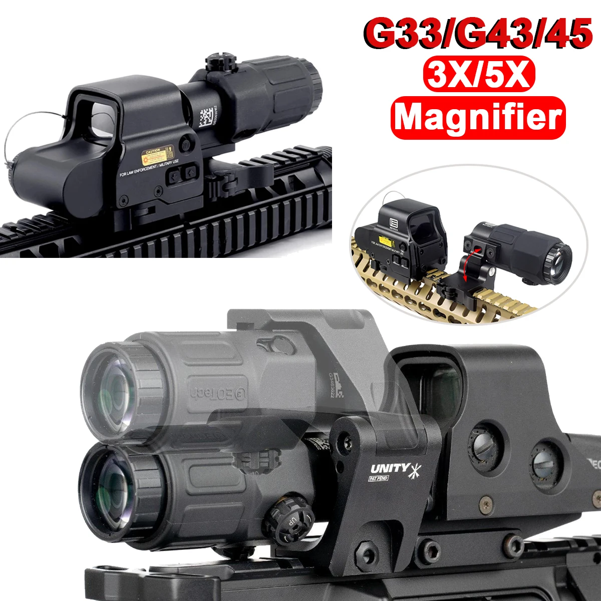 

UNITY Riser Mount Eotech 551 552 553 558 Holographic Red Dot Sight Collimator G33 G43 G45 3X 5X Magnifier Scope Sight 20mm Rail