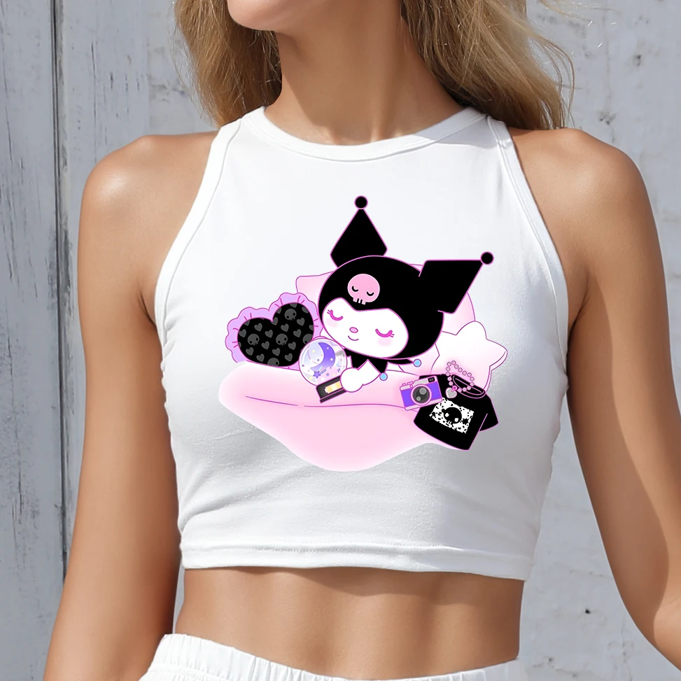 

Y2K Round Neck Tank Top Cartoon Kuromi Print Tight Fit Women's Summer Vest Sizes S-XL Hot SUMMER CLOTHES