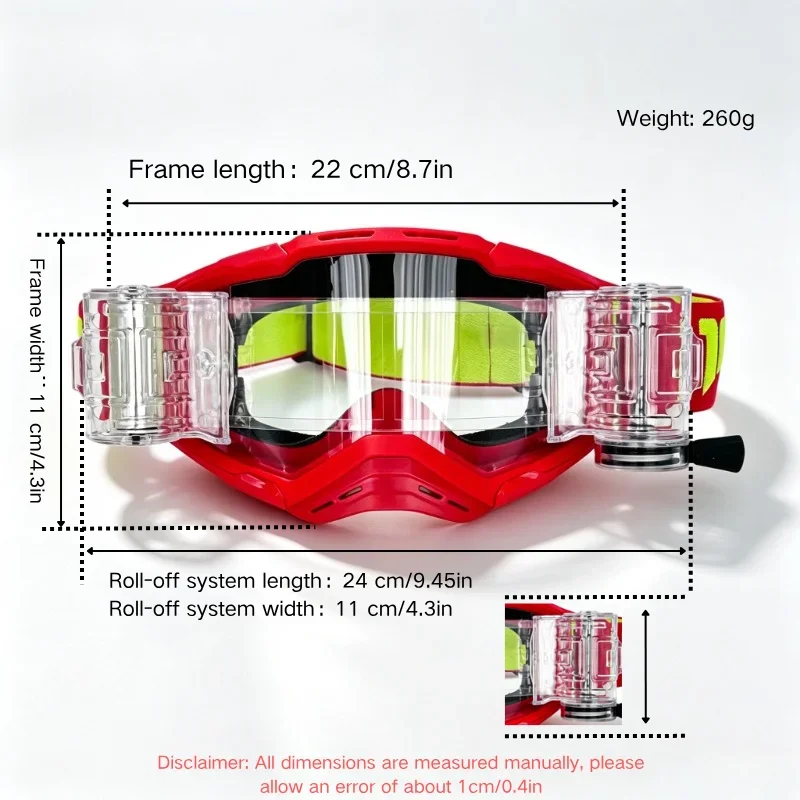 Motocross Goggles with Roll-Off System, Dirt Bike Racing Goggles, Anti-Scratch Wide Vision Off-Road Motorcycle Goggles