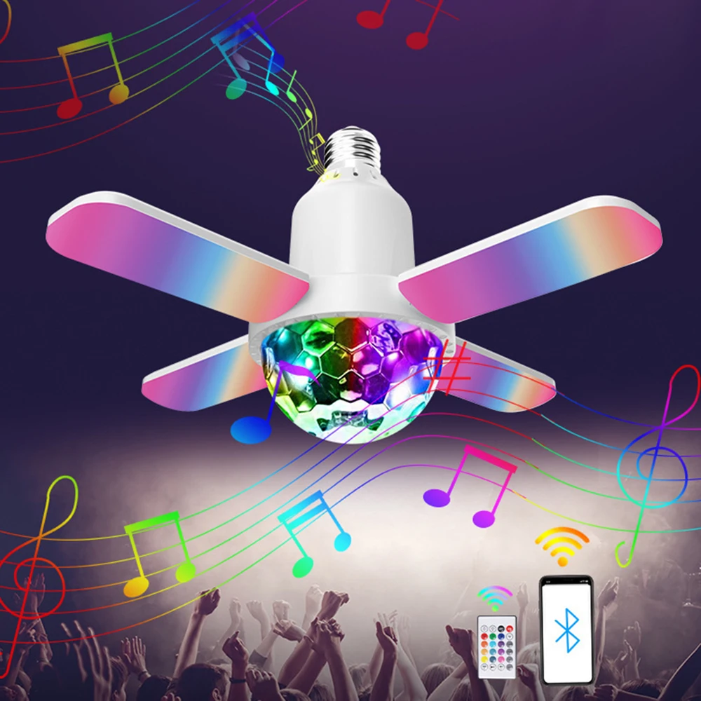 Smart LED Bulb E27 RGB Bluetooth Music Folding Lamp with Magic Ball DJ Disco Ball Stage Light Night Light For Party Wedding KTV