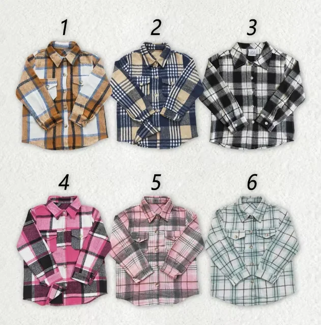

Wholesale Fall Winter Toddler Kids Boys Girls Outwear Jackets Long Sleeve Plaid Print Flannel Button Down Shirts Coats