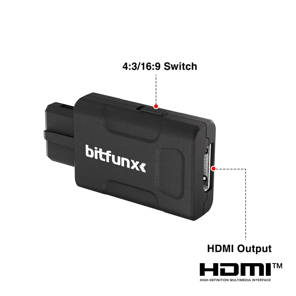 BitFunx 720P 1080P Mini-HDMI ™ Adapter für N64/SNES/SFC/NGC 4:3/16:9 Auto-Switching S-Video Composite Video Converter – Detail 7