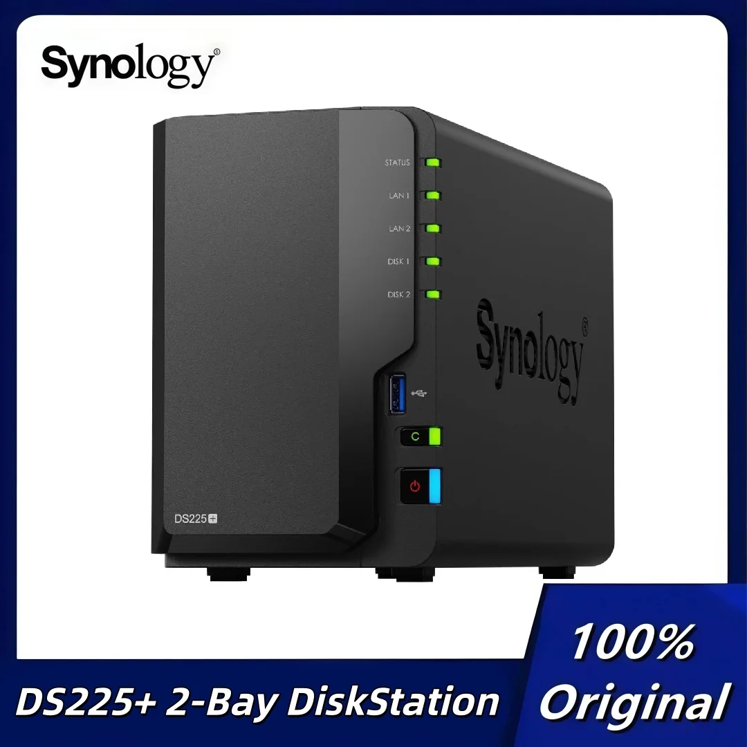 

Корпус Synology DS225+ с 2 отсеками для дисковой станции NAS, 2 ГБ оперативной памяти DDR4 (без дисплея)