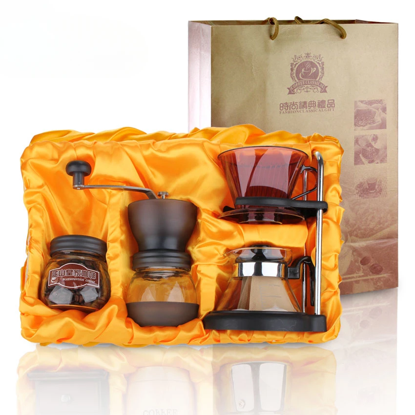 

Cup-making set with hand-operated bean grinder and washable coffee bean storage tank coffee appliance gift box