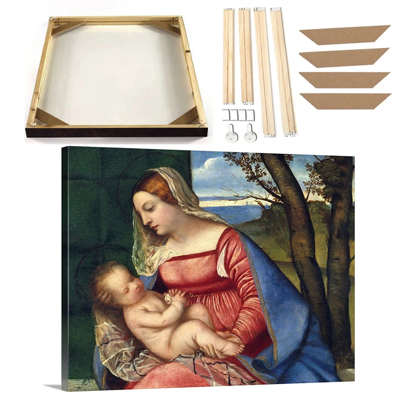 Madonna and Child Vintage Poster Prints with Frame Virgin Mary and Baby Jesus Canvas Art Painting Religious Wall Picture Decor