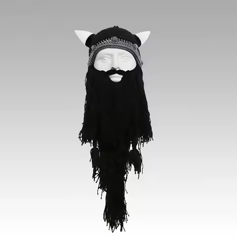 Creative Big Beard Knitted Hat Unique Pointed Witch Cap Funny Halloween Cosplay Prop
