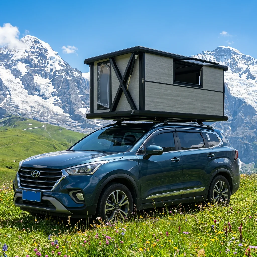 Dream Car Dual Access Aluminum Rooftop Cabin Skylight Ladder Entry Privacy Curtains Mosquito Mesh Double Layer Automatic Opening