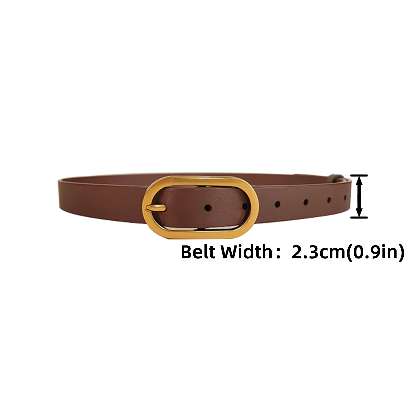 Womens Waist Belt Black Cowhide 2.3cm Gold Oval Buckle for Off Shoulder Top Cream Trousers Minimalist Commute Wear