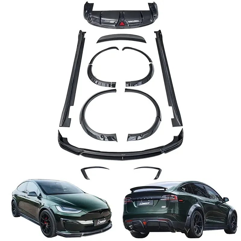 

For Tesla Model X 2023 Modified Carbon Fiber Front Wind Knife Side Skirt Rear diffuser Wheel Eyebrow Spoiler Body kits