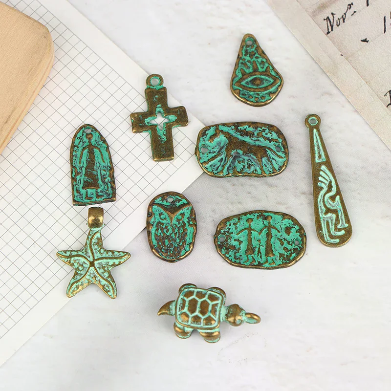 Various Retro Totem Style Metal Button Pendants For Clothing Coats Uniforms Jacket Decor Hanging DIY Making Accessories 10Pcs
