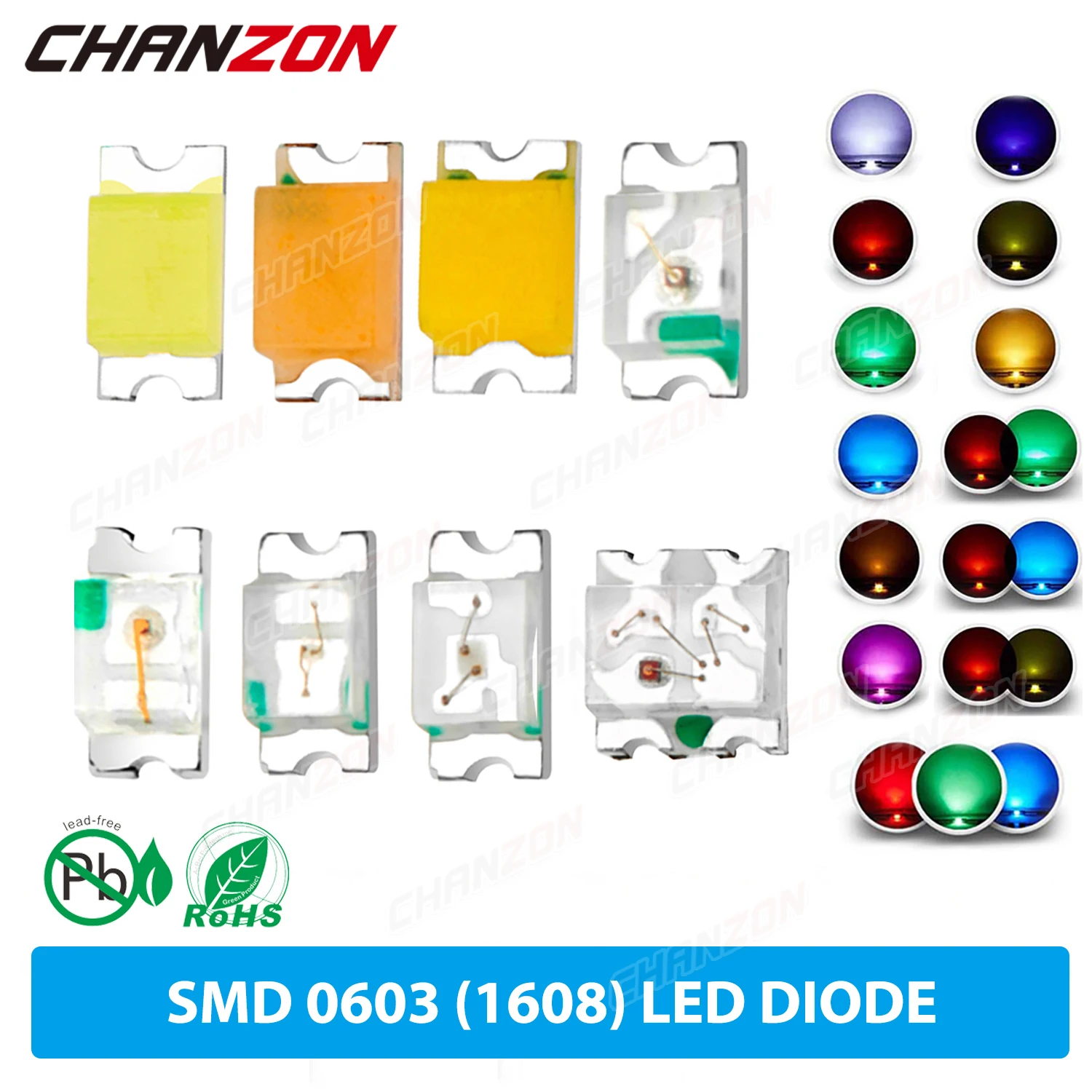 Puce de diode électroluminescente LED SMD, blanc chaud, rouge, vert, bleu, jaune, orange, violet UV, rose, multicolore, Wieshamm, 100, 0603, 0606